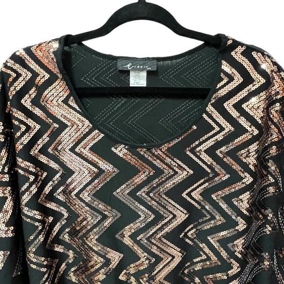 MONAMIE Women’s Black & Gold Sequence Dolman Sleeve Blouse, Size XL - Picture 12 of 15